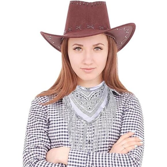 White Paisley Bandana Scarf with Rhinestone Fringe – Western Festival Accessory - Picture 3 of 7